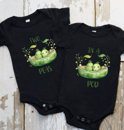 Two Peas in a Pod Twin Bodysuit Set | Cute Matching Baby Shower Gift for Twins