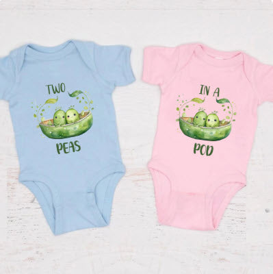 Two Peas in a Pod Twin Bodysuit Set | Cute Matching Baby Shower Gift for Twins