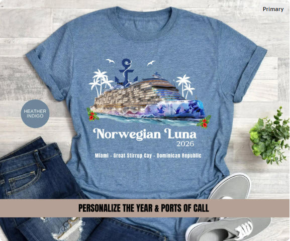 Norwegian Luna 2026 Shirt | Maiden Transatlantic Cruise Tee | Rome to Miami