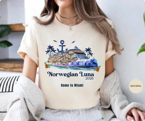 Norwegian Luna 2026 Shirt | Maiden Transatlantic Cruise Tee | Rome to Miami