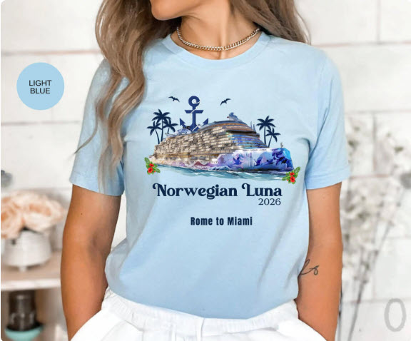 Norwegian Luna 2026 Shirt | Maiden Transatlantic Cruise Tee | Rome to Miami