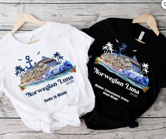 Norwegian Luna 2026 Shirt | Maiden Transatlantic Cruise Tee | Rome to Miami