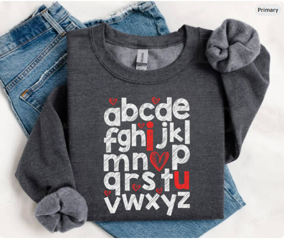 Teacher Valentine Sweatshirt | ABC Alphabet Heart Tee for Teachers