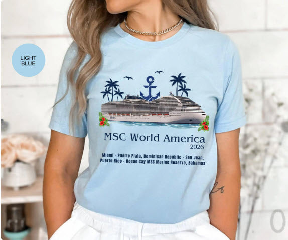 MSC World America Cruise Shirt | Personalized Year & Ports of Call Tee