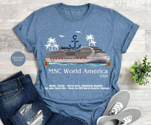 MSC World America Cruise Shirt | Personalized Year & Ports of Call Tee