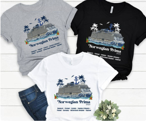 Norwegian Prima 2025 Cruise Shirt | Europe Itinerary Tee | Denmark Finland Sweden Baltic Souvenir