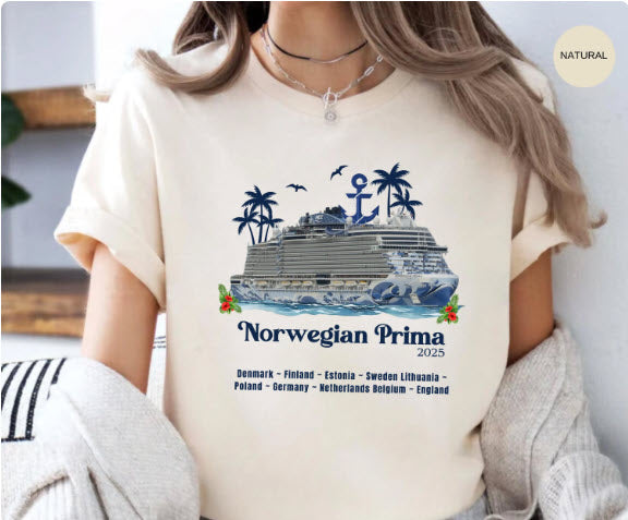 Norwegian Prima 2025 Cruise Shirt | Europe Itinerary Tee | Denmark Finland Sweden Baltic Souvenir