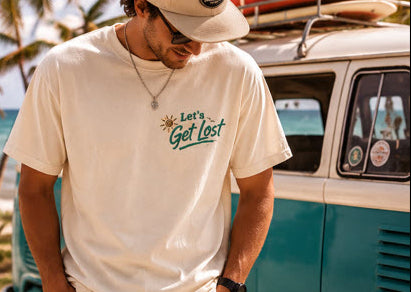 Let's Get Lost Vintage Beach Shirt | Retro VW Bus Surf Tee | Boho Summer Travel Graphic T-Shirt