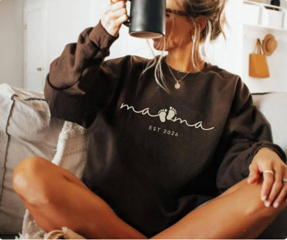 Mama EST 2026 Shirt | New Mom Comfort Colors Tee | Baby Footprint Mother's Day Gift for New Moms