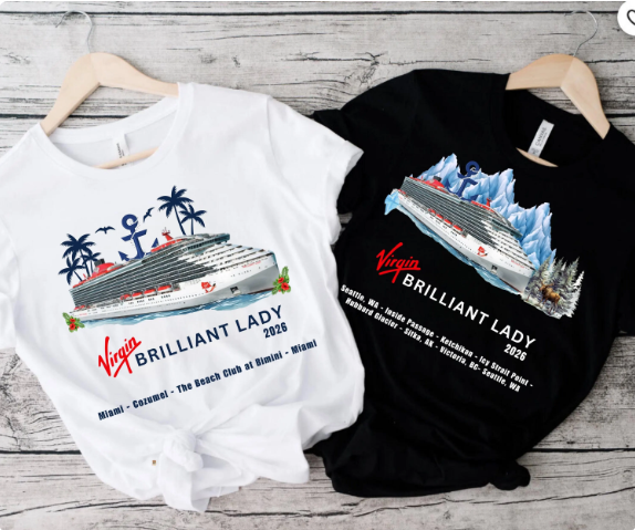 Virgin Brilliant Lady Cruise Shirt | Caribbean & Alaska Itinerary Tee | Virgin Voyages Souvenir