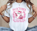 In October We Wear Pink Sweatshirt | Breast Cancer Awareness Halloween Ghost Crewneck | Pink Ribbon Halloween Shirt