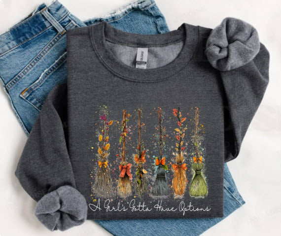 A Girl's Gotta Have Options Witch Broom Halloween Shirt | Funny Witch Tee | Halloween Gift for Women | Boho Witch Shirt