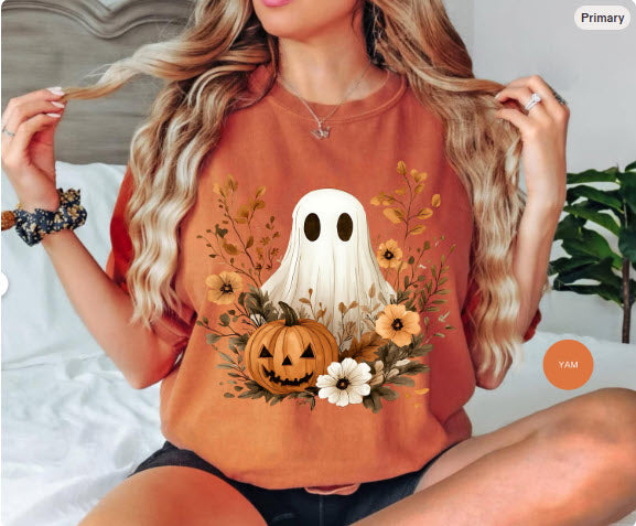 Boho Ghost Halloween Sweatshirt | Floral Ghost Pumpkin Crewneck | Cute Halloween Sweatshirt for Women | Spooky Season Sweater