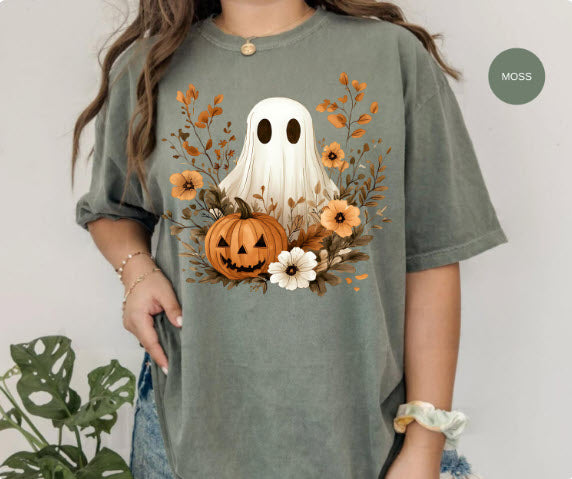 Boho Ghost Halloween Sweatshirt | Floral Ghost Pumpkin Crewneck | Cute Halloween Sweatshirt for Women | Spooky Season Sweater