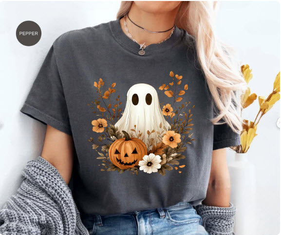 Boho Ghost Halloween Sweatshirt | Floral Ghost Pumpkin Crewneck | Cute Halloween Sweatshirt for Women | Spooky Season Sweater