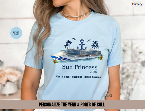 Sun Princess Cruise Shirt | Personalized Year & Ports of Call | Princess Cruises Group Tee | Custom Cruise Souvenir Shirt