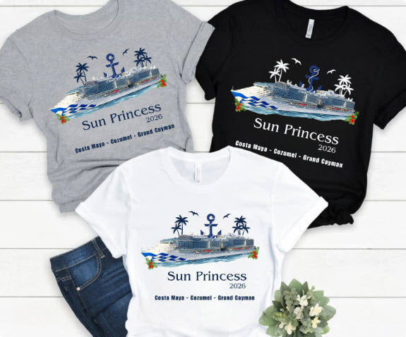 Sun Princess Cruise Shirt | Personalized Year & Ports of Call | Princess Cruises Group Tee | Custom Cruise Souvenir Shirt