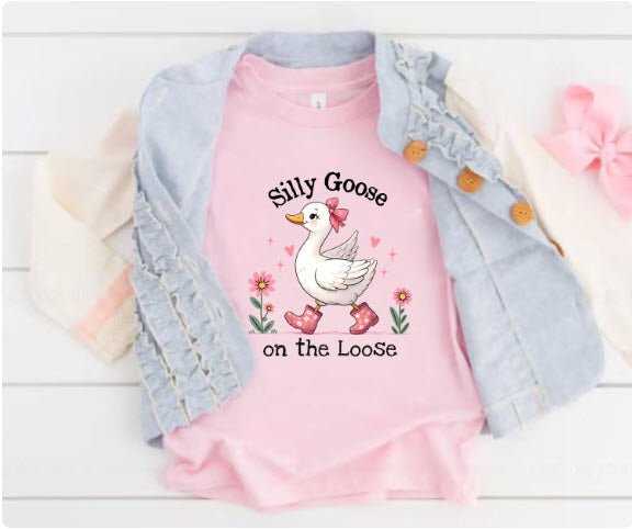 Silly Goose on the Loose Kids Shirt | Cute Toddler Girl Graphic Tee