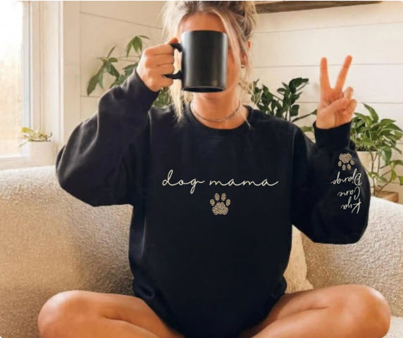 Dog Mama Sweatshirt with Dog Names on Sleeve | Personalized Dog Mom Gift