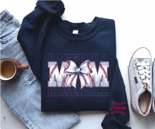 Baseball Mom Sweatshirt with Player Name on Sleeve | Personalized Baseball Mom Gift