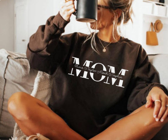 Personalized Mom Sweatshirt with Kids Names | Custom Mother Gift Crewneck