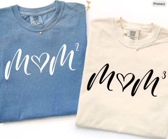 Mom Squared Shirt | Mom of 2 Mom of 3 Heart Crewneck Gift