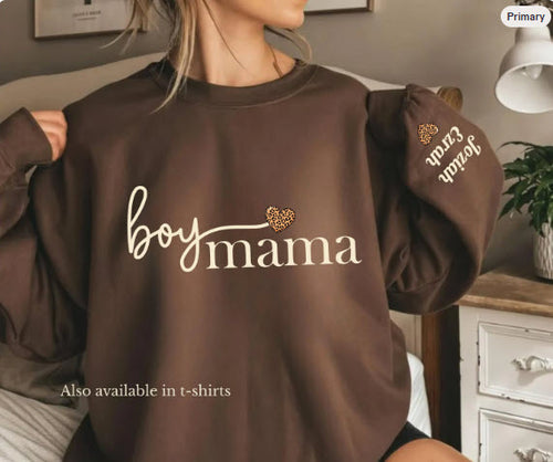 Boy Mama Sweatshirt with Sons Names on Sleeve | Personalized Boy Mom Gift