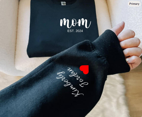Mom Est. Sweatshirt with Kids Names on Sleeve | Personalized New Mom Gift