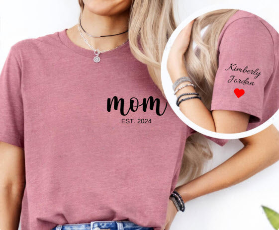 Mom Est. Sweatshirt with Kids Names on Sleeve | Personalized New Mom Gift