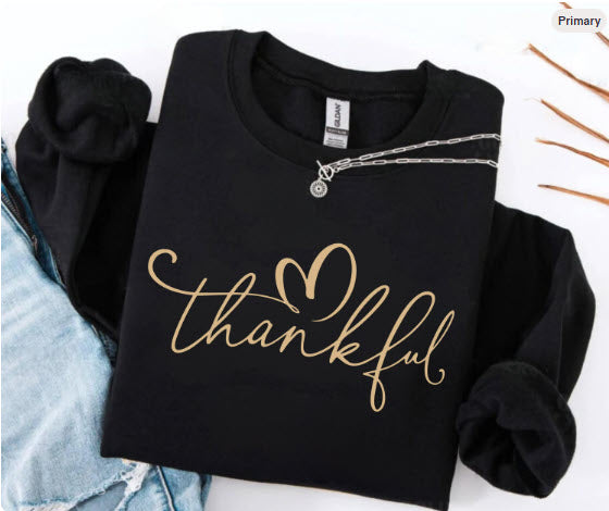 Thankful Sweatshirt | Gold Script Heart Thanksgiving Crewneck Gift