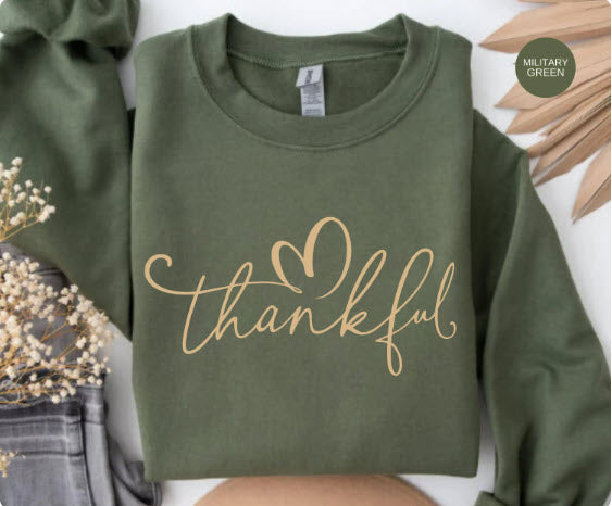 Thankful Sweatshirt | Gold Script Heart Thanksgiving Crewneck Gift