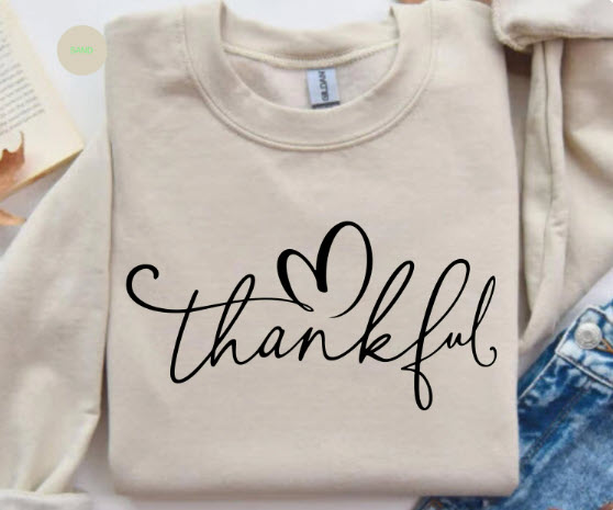 Thankful Sweatshirt | Gold Script Heart Thanksgiving Crewneck Gift