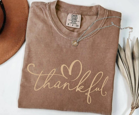 Thankful Sweatshirt | Gold Script Heart Thanksgiving Crewneck Gift