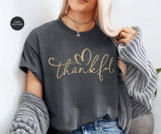 Thankful Sweatshirt | Gold Script Heart Thanksgiving Crewneck Gift