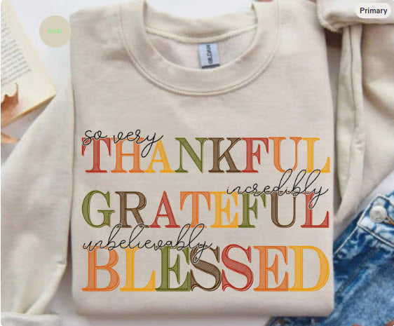 Thankful Grateful Blessed Sweatshirt | Fall Colorblock Typography Crewneck