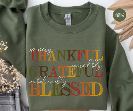 Thankful Grateful Blessed Sweatshirt | Fall Colorblock Typography Crewneck