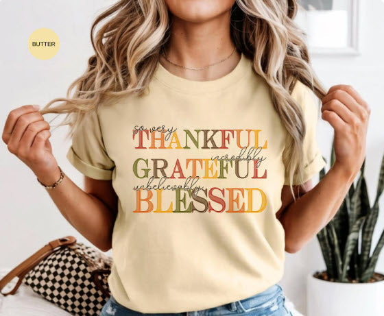 Thankful Grateful Blessed Sweatshirt | Fall Colorblock Typography Crewneck