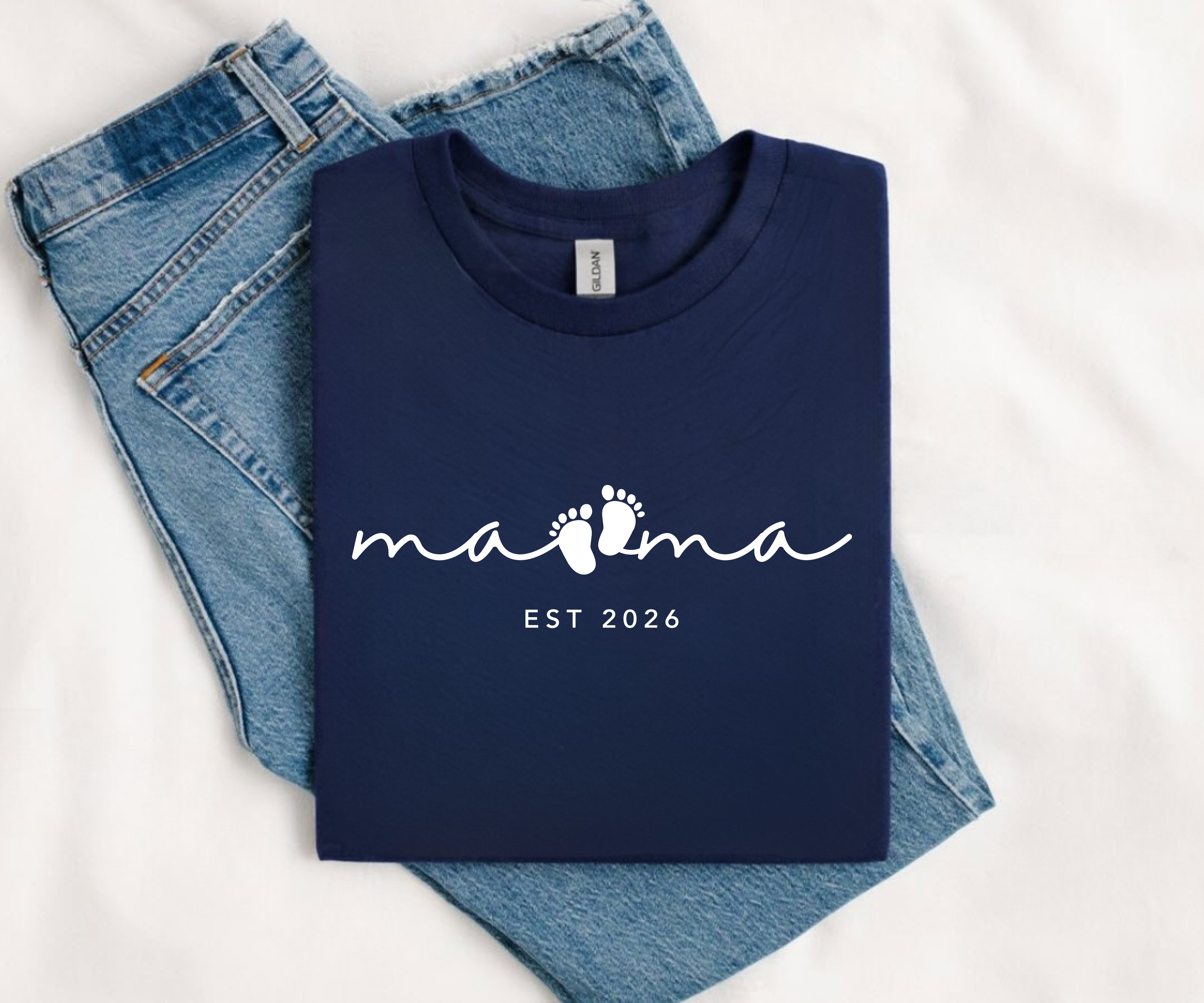 Mama EST 2026 Shirt | New Mom Comfort Colors Tee | Baby Footprint Mother's Day Gift for New Moms