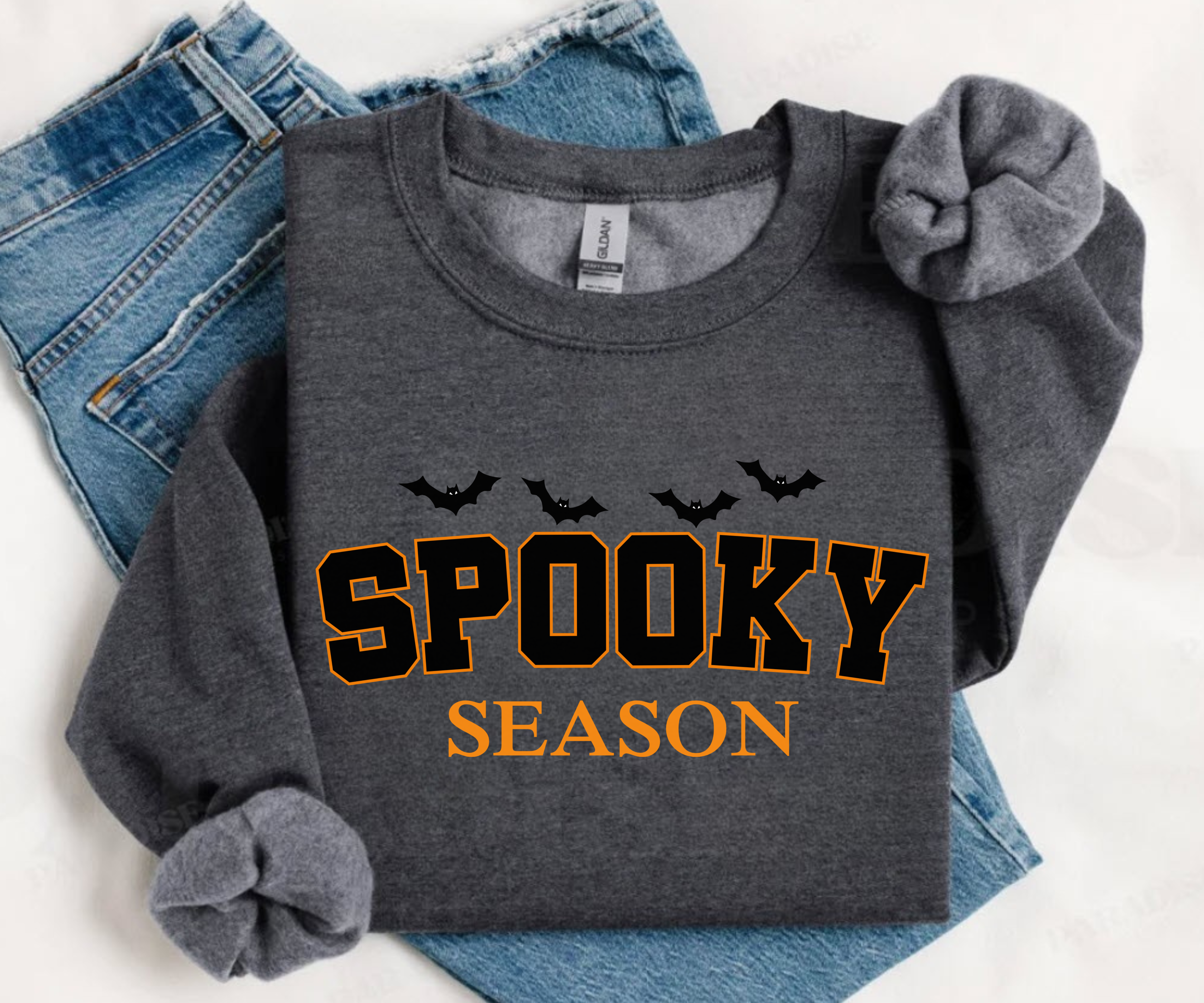 Spooky Season Sweatshirt | Halloween Bat Graphic Crewneck | Cute Fall Halloween Sweater for Women