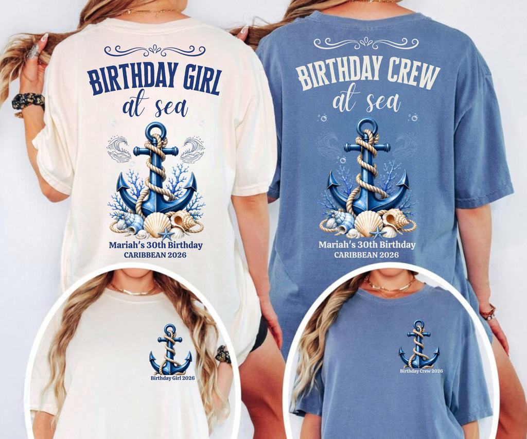 Birthday Girl at Sea Personalized Cruise Shirt | Birthday Crew Matching Tees | Caribbean Birthday Group Shirts