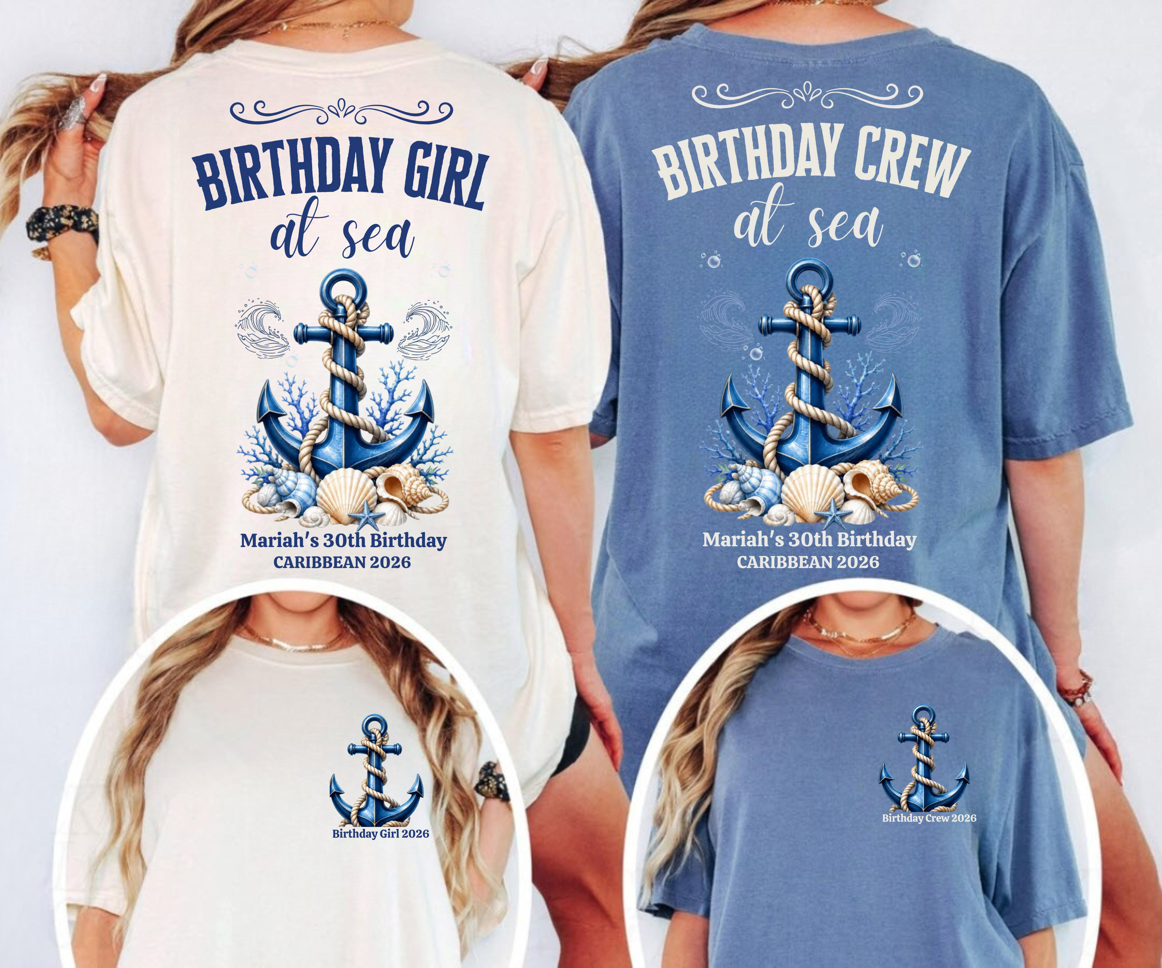 Birthday Girl at Sea Personalized Cruise Shirt | Birthday Crew Matching Tees | Caribbean Birthday Group Shirts