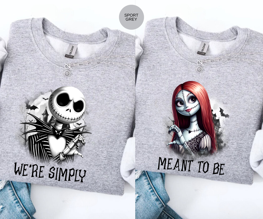 Jack and Sally Couples Halloween Shirts | We're Simply Meant To Be Nightmare Before Christmas Tee | Halloween Couples Matching Shirts