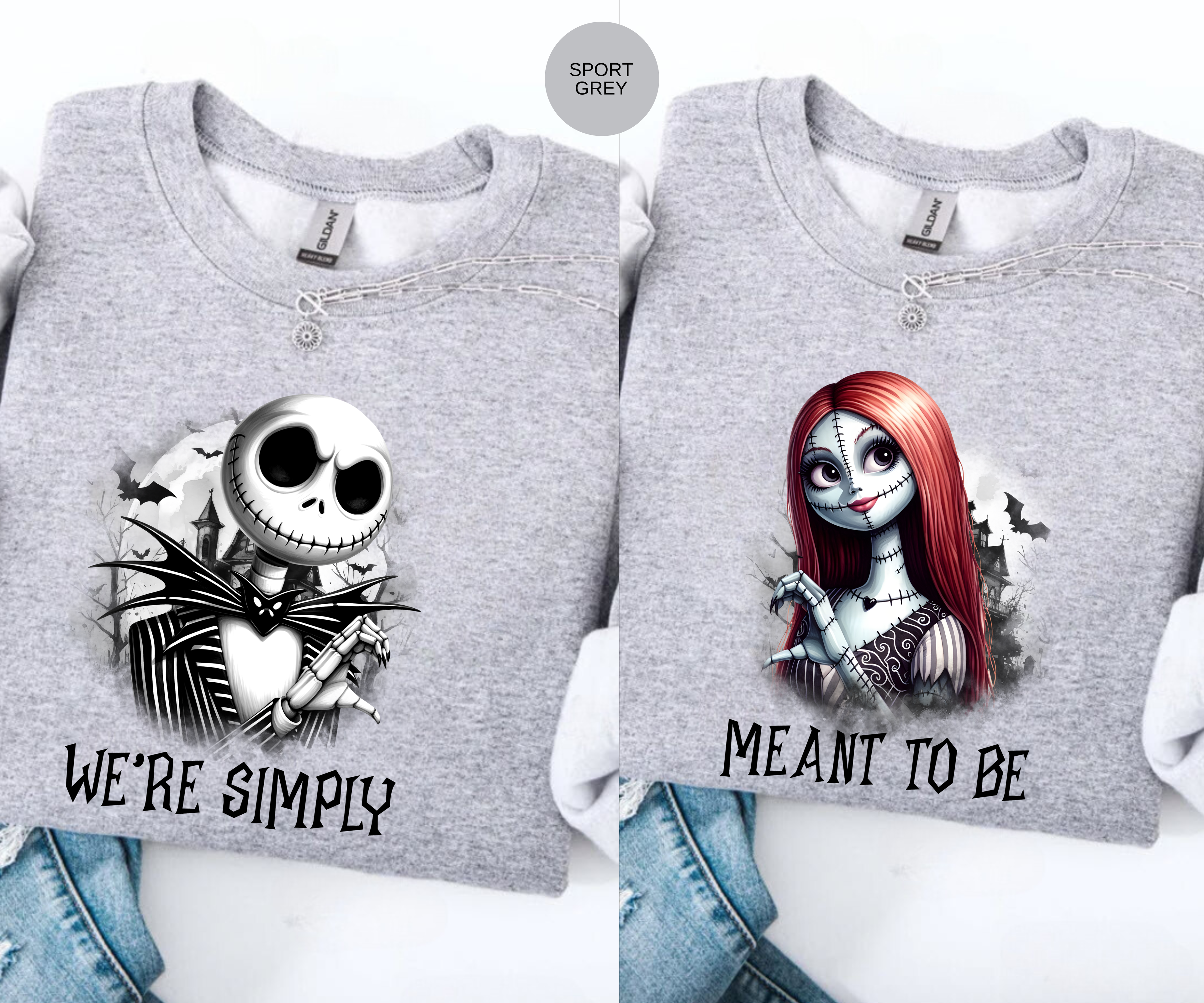 Jack and Sally Couples Halloween Shirts | We're Simply Meant To Be Nightmare Before Christmas Tee | Halloween Couples Matching Shirts