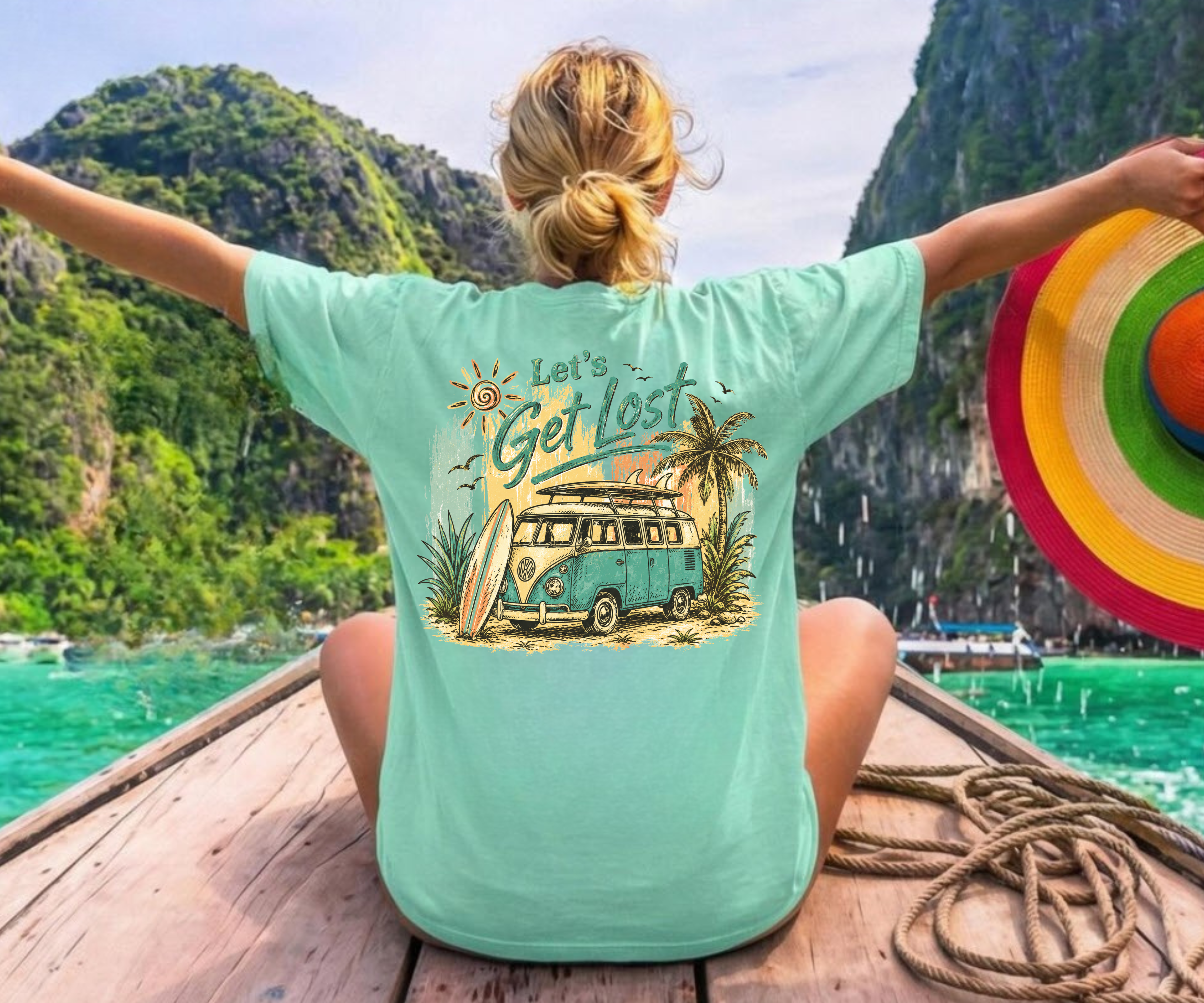 Let's Get Lost Vintage Beach Shirt | Retro VW Bus Surf Tee | Boho Summer Travel Graphic T-Shirt