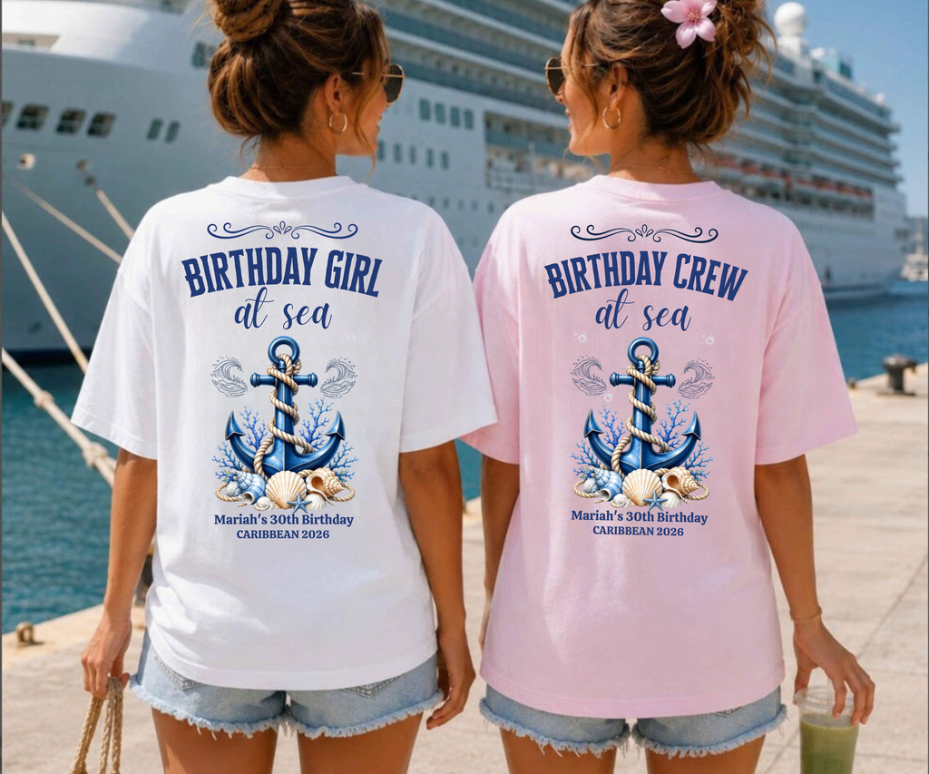 Birthday Girl at Sea Personalized Cruise Shirt | Birthday Crew Matching Tees | Caribbean Birthday Group Shirts