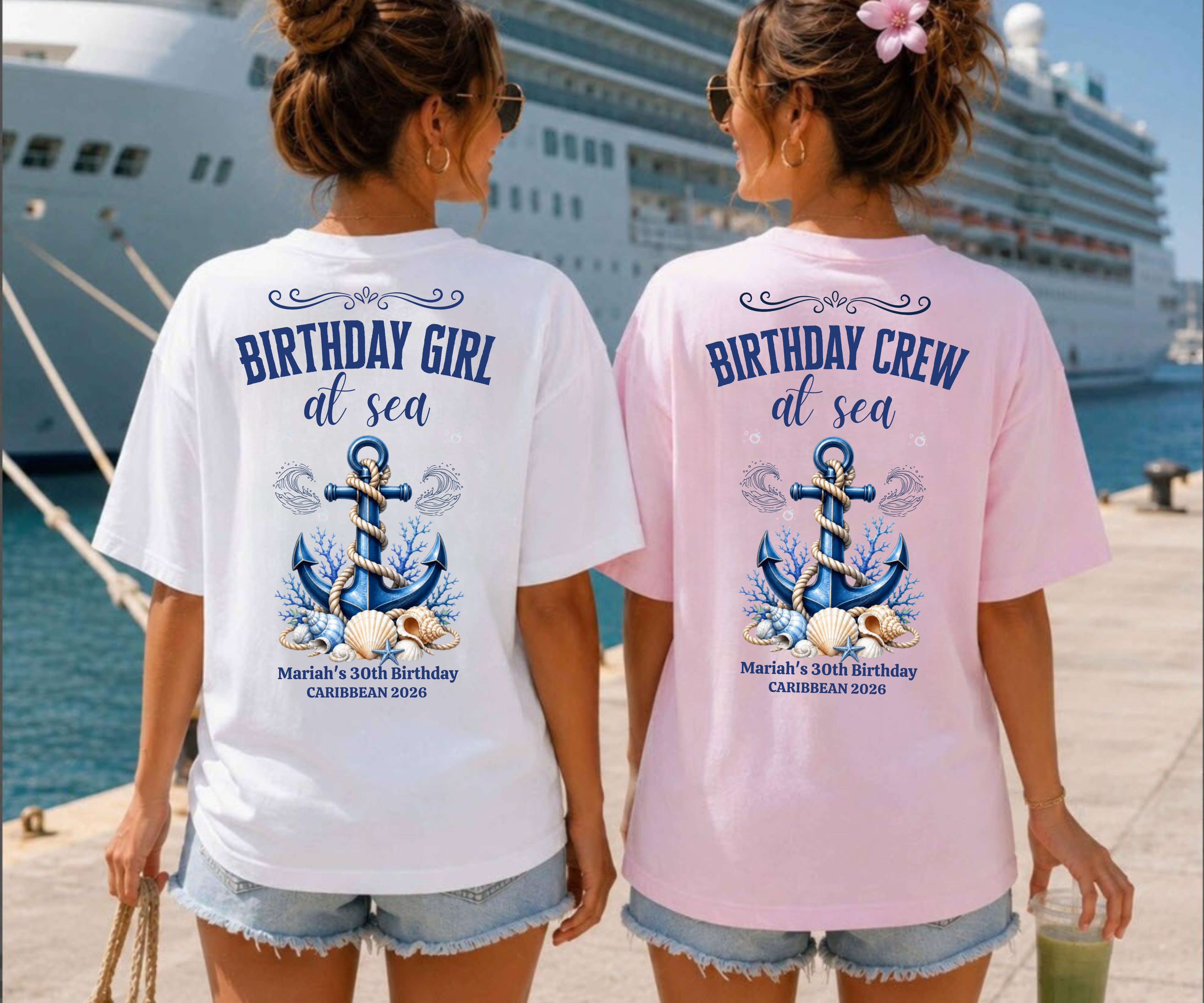 Birthday Girl at Sea Personalized Cruise Shirt | Birthday Crew Matching Tees | Caribbean Birthday Group Shirts