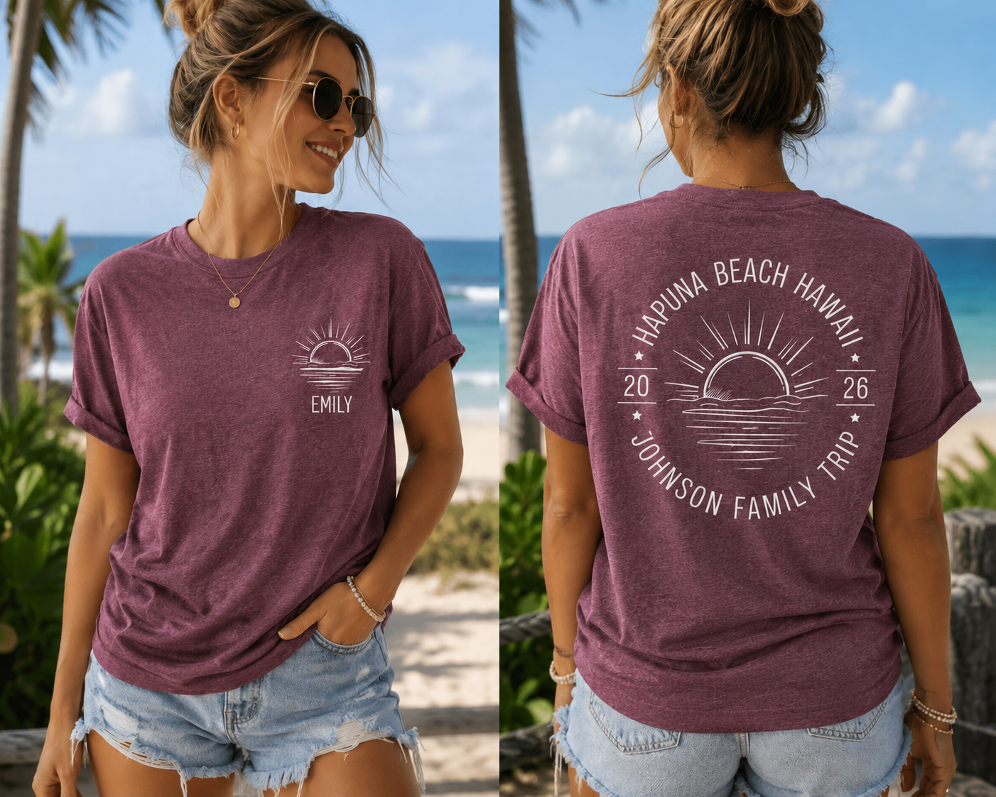 Personalized Hawaii Vacation Shirt | Custom Family Trip Beach Tee Front & Back