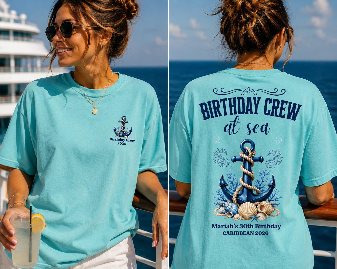 Birthday Girl at Sea Personalized Cruise Shirt | Birthday Crew Matching Tees | Caribbean Birthday Group Shirts
