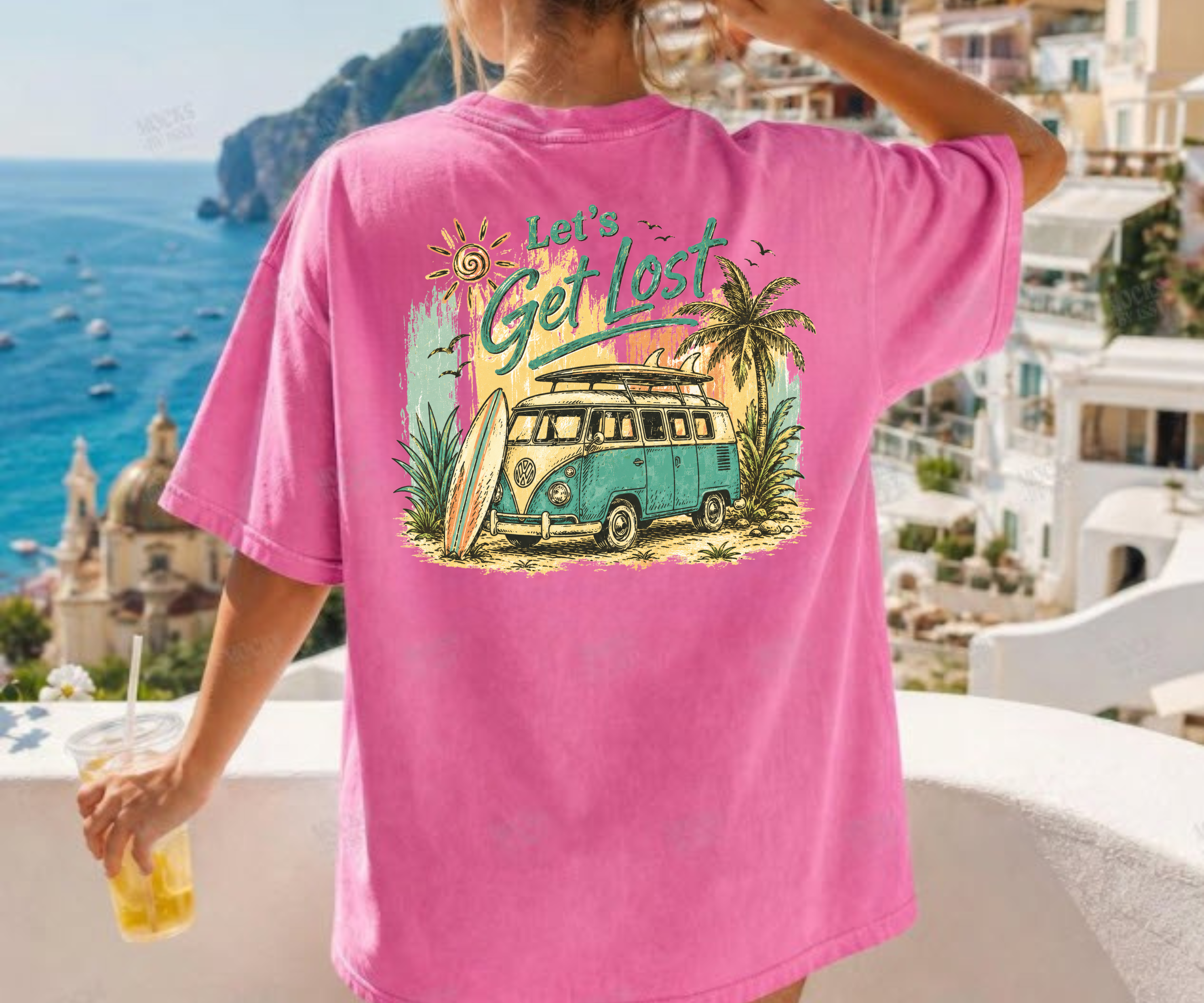 Let's Get Lost Vintage Beach Shirt | Retro VW Bus Surf Tee | Boho Summer Travel Graphic T-Shirt