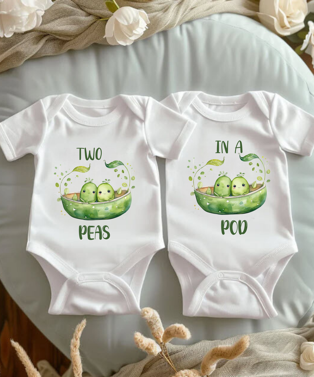 Two Peas in a Pod Twin Bodysuit Set | Cute Matching Baby Shower Gift for Twins